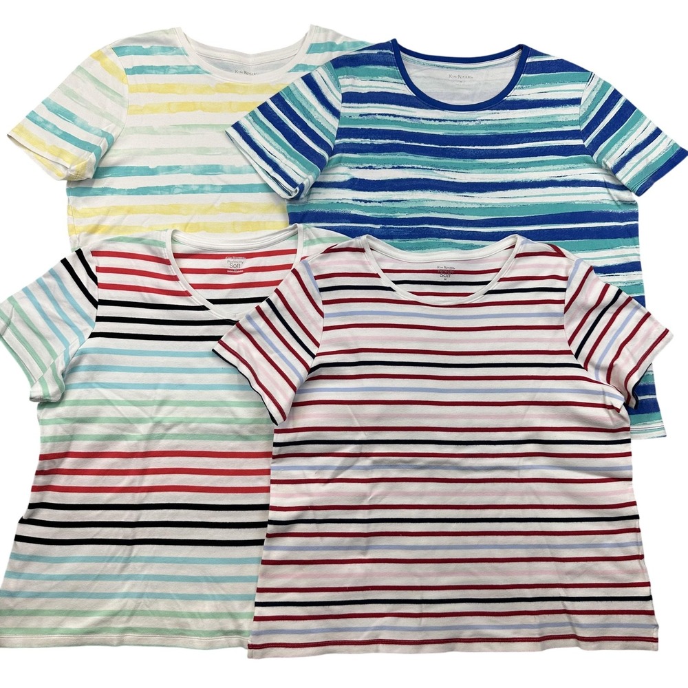 Kim Rogers Shirt Womens Medium Multicolor Striped Perfectly Soft Tee Lot Of 4